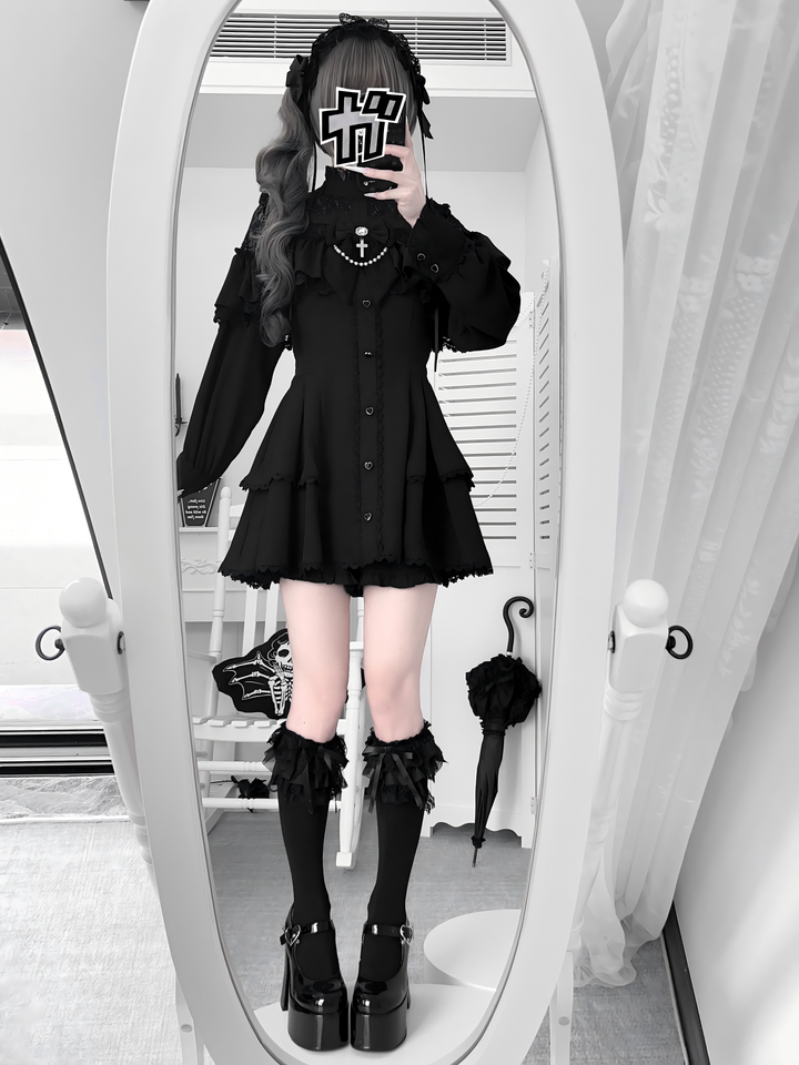 Cape Style Jirai Kei Dress, Cross Pendant 43685:832727