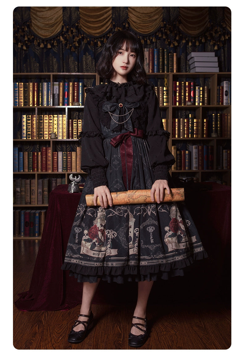 Gothic Lolita Dress With Birdcage Print Black Lolita Dress 35534:495486