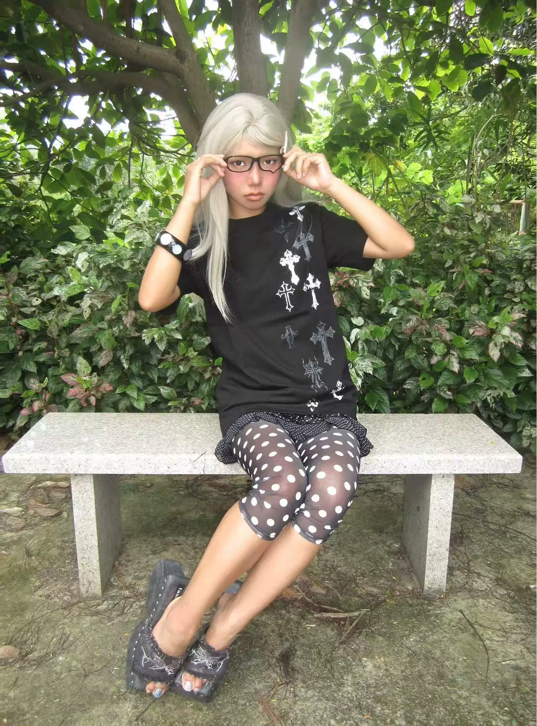 Cotton Subculture Cross Printed T-Shirt, Regular Shoulder 45696:859106