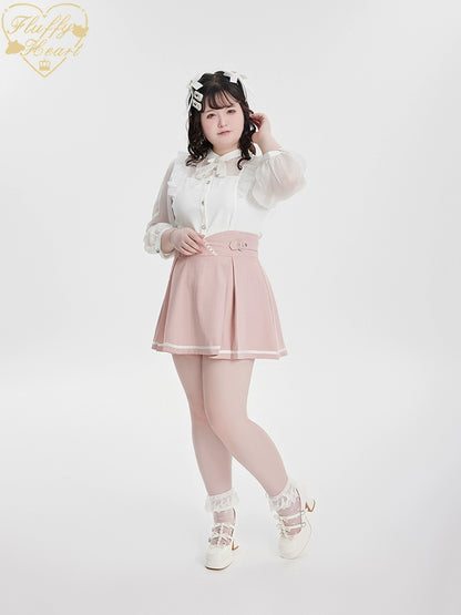 White Pink Jirai Kei Blouse Sheer Lace Shirt with Rhinestone 32914:403854