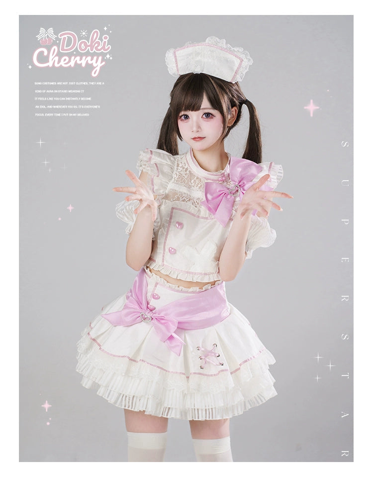 Jirai Kei Skirt Two-Piece Idol Stage Outfit Short-Sleeve Top and Skirt Set 41562:704884