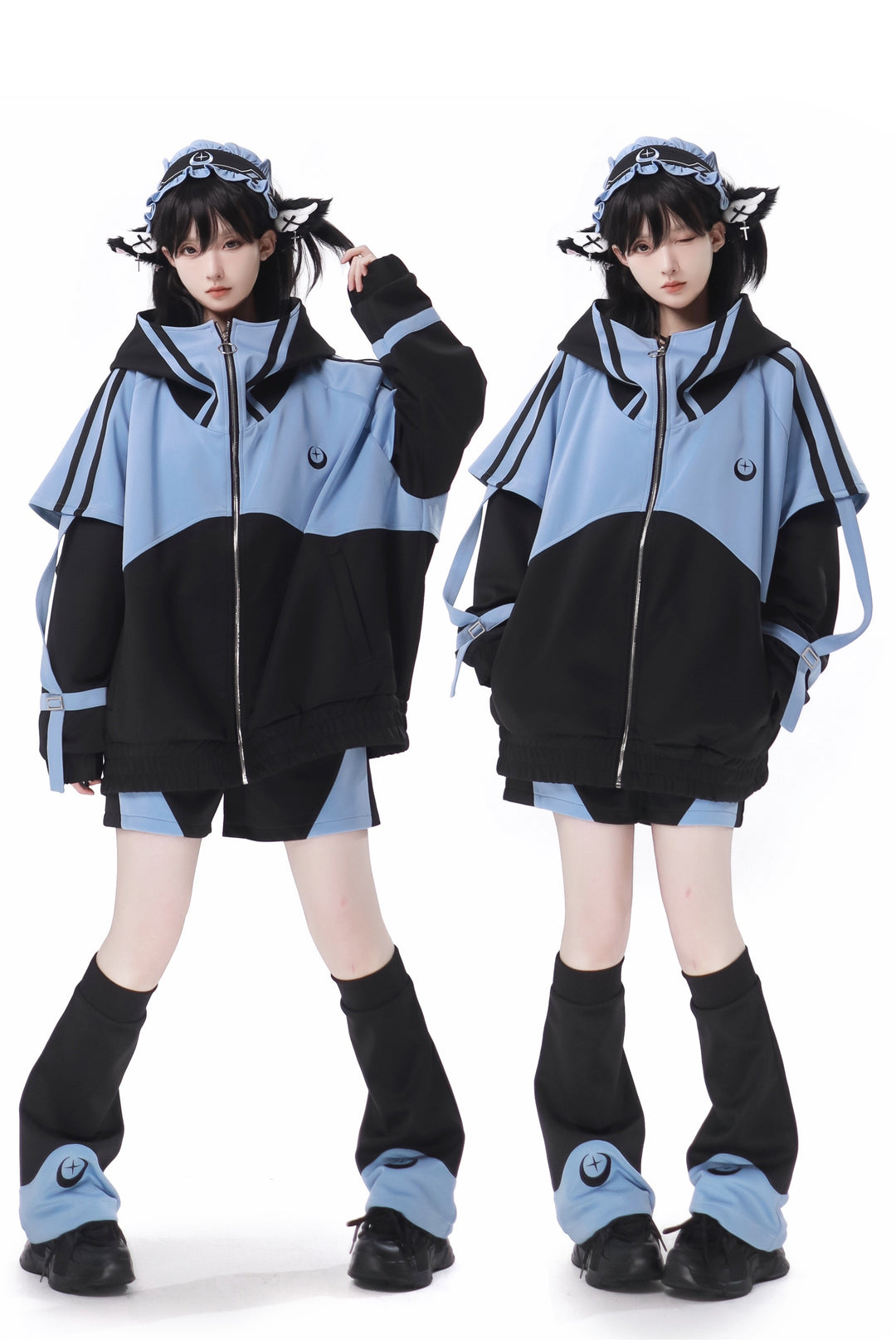 Jirai Kei Blue Black Plus Size Coat Sportswear Outfit Sets 34496:465568 34496:465568