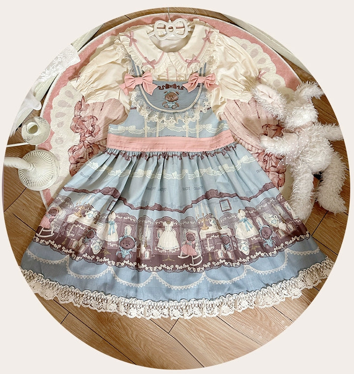 Blue White Lolita Dress Little Bear Embroidered 3-Style Dress 32062:382560 32062:382560