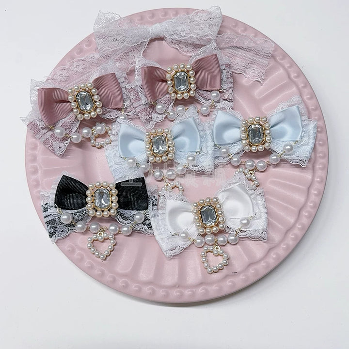 Jirai Kei Hair Clip, Rhinestone & Pearl Chain 44954:831437