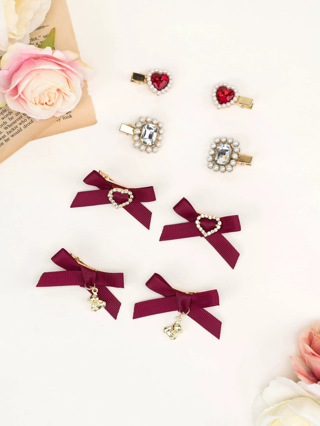 Jirai Kei Kawaii Heart Bear Bow Mini Hair Clips Set 21570:563536