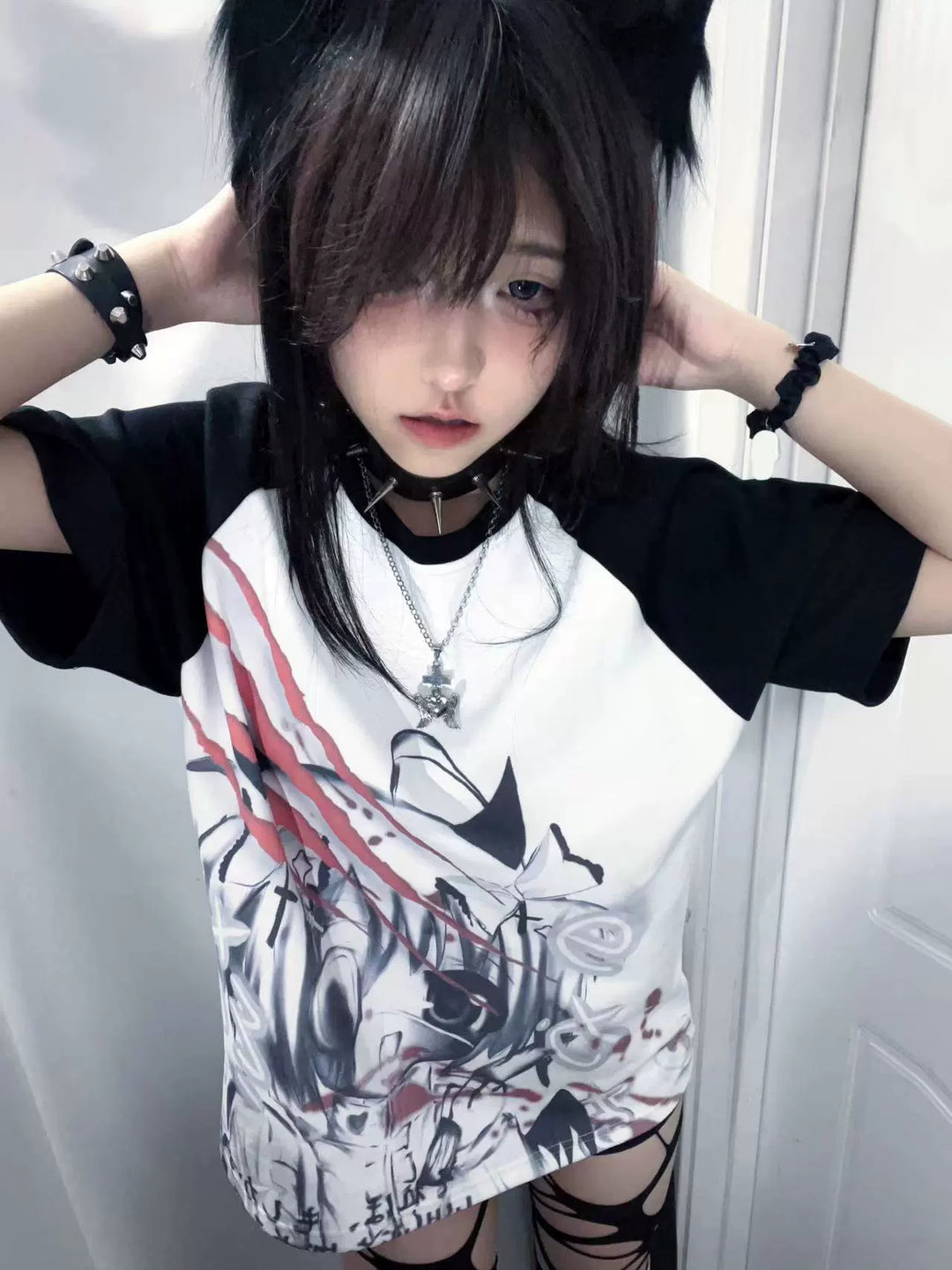 Gothic T-shirt Subculture Reglan Sleeve T-shirt Summer Top 37712:584288