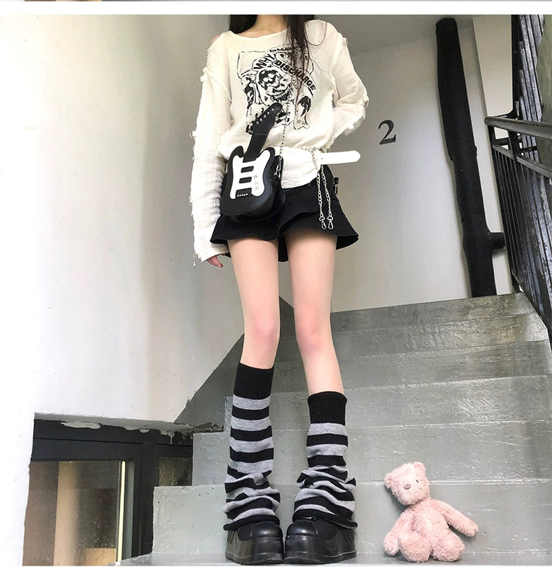 Y2K Black White Leg Warmers Striped Socks Warmers Multicolor – Honey ...