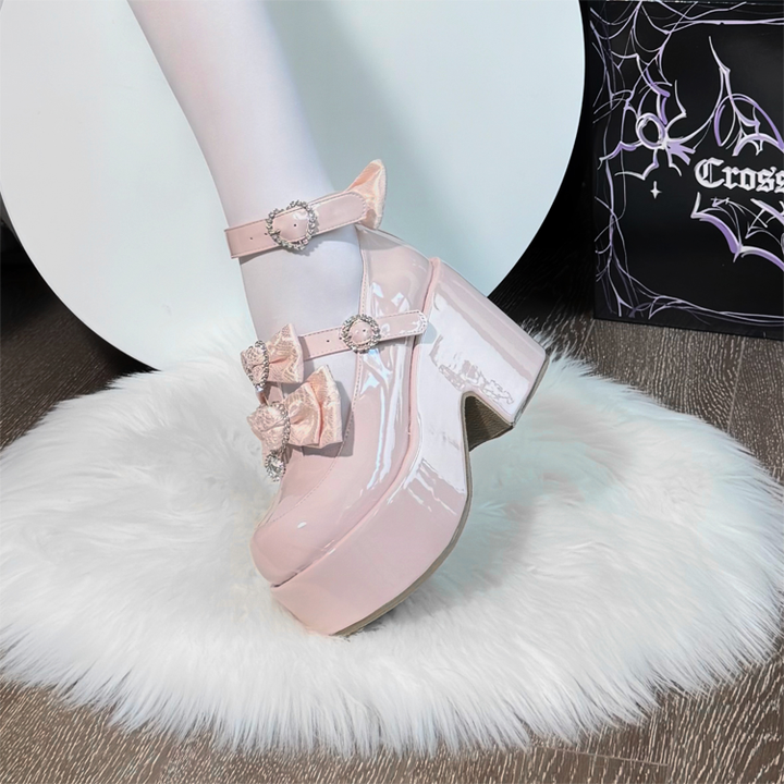 Jirai Kei Chunky Heel Platform Shoes, Glittering Rhinestone 44217:800442