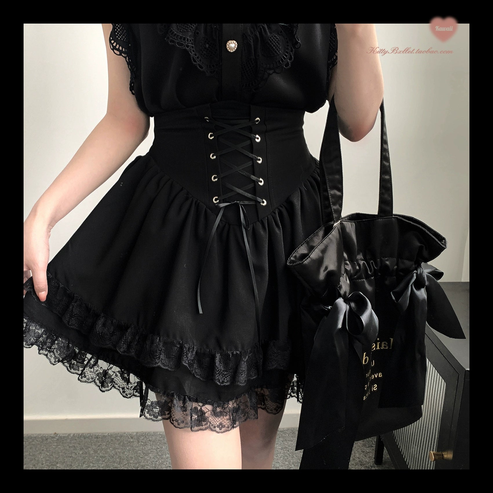 Jirai Kei Skirt High Waist Skirt Lace Up Skirt 36776:540144