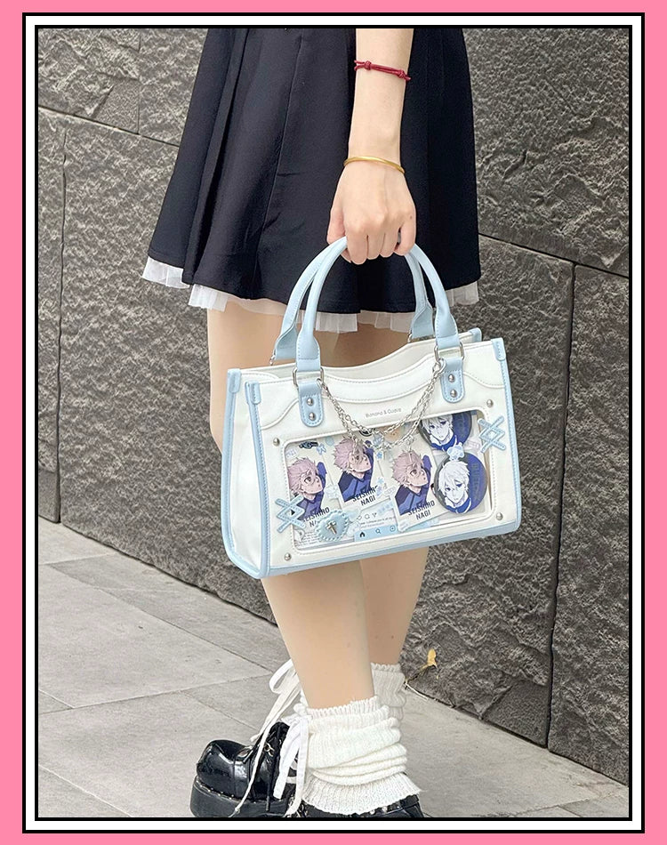 Y2K Square Shaped Ita Bag, Clear Window & Star Chain 45418:848155