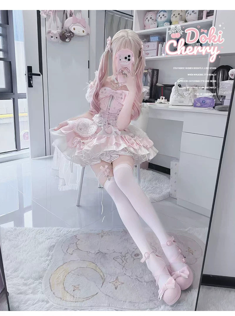 Chika Idol Outfit, Pink Heart-Decorated Top & Skirt 44770:827376