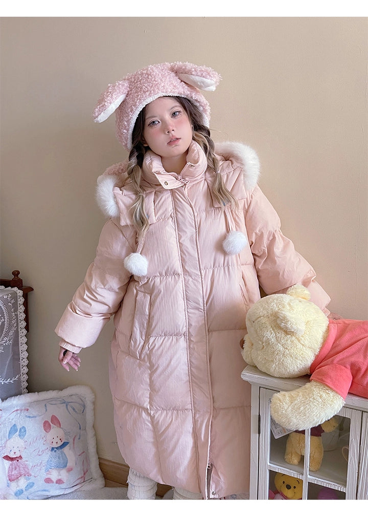 Kawaii Winter Coat Rabbit Ear Hooded Long Down Jacket 40340:665516