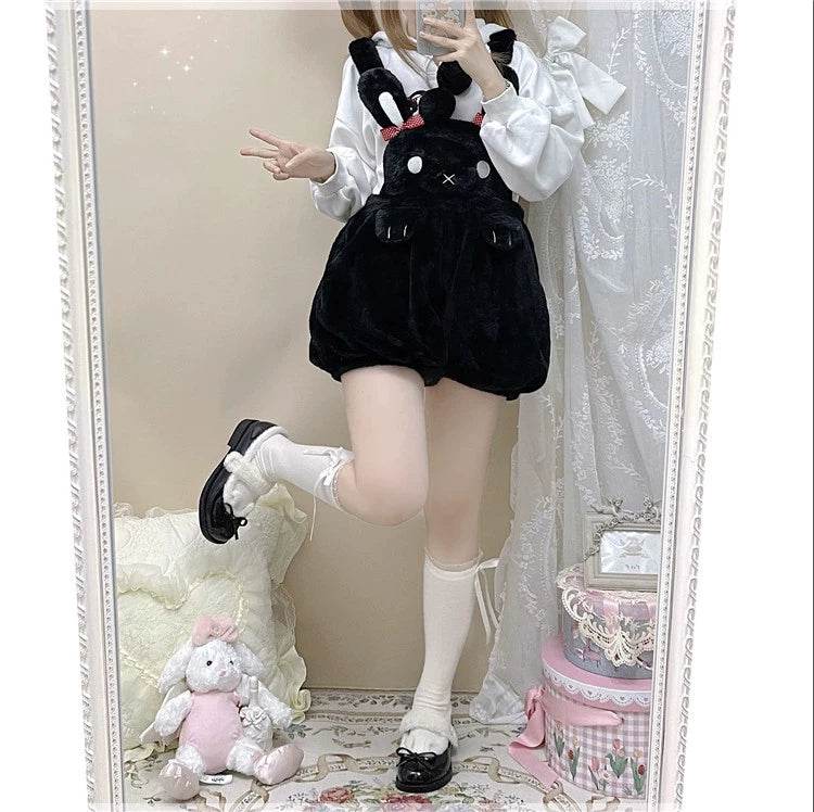 Kawaii Fashion Fluffy Bunny Bear Overalls Hoodie Bear Bag 22628:333464