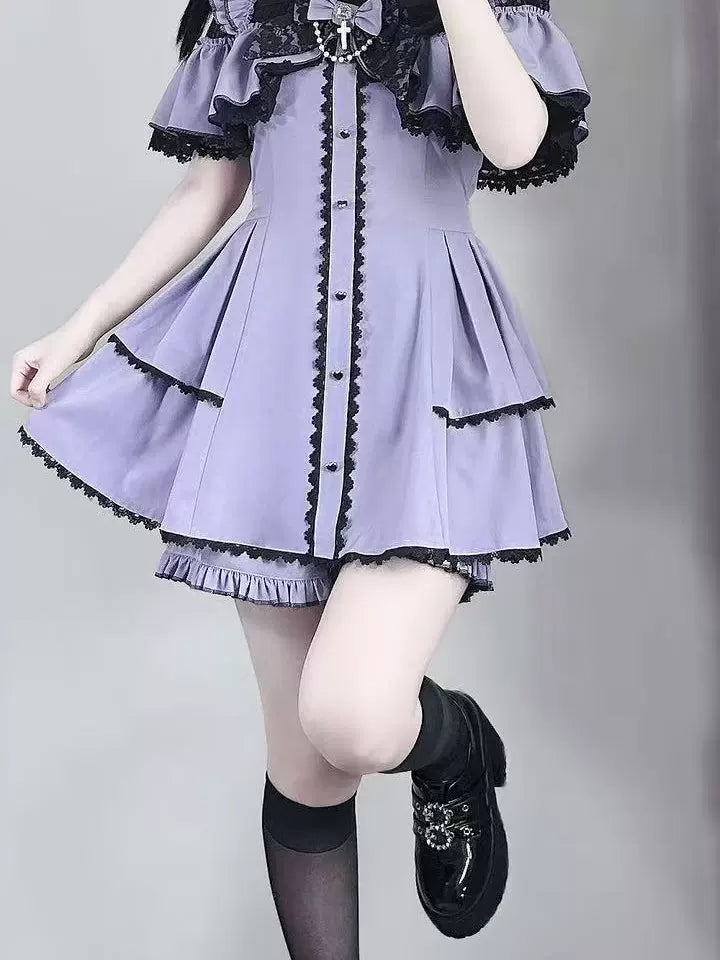 Flounce Cape Jirai Kei Dress, Cross Pendant 43780:785538