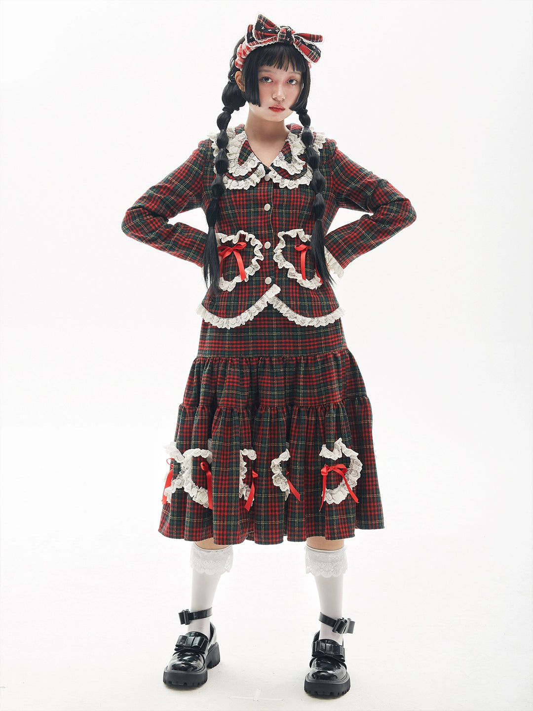 Retro Lolita Coat Showa Christmas Red Plaid Winter Coat 40314:663048