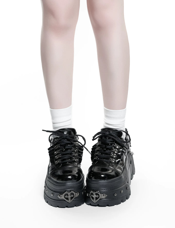Punk Platform Shoes, Cross Accent & Detachable Heel Chains 45950:872301