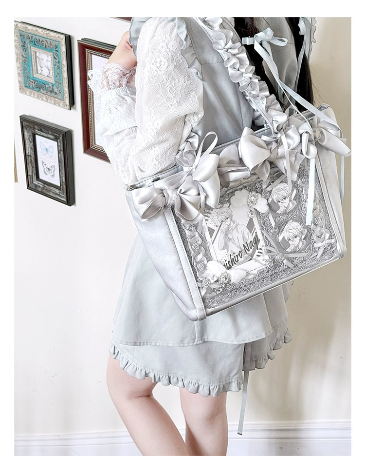 Elegant Satin Ita Bag, Rose-Inspired Ribbon & Clear Window 43230:773254