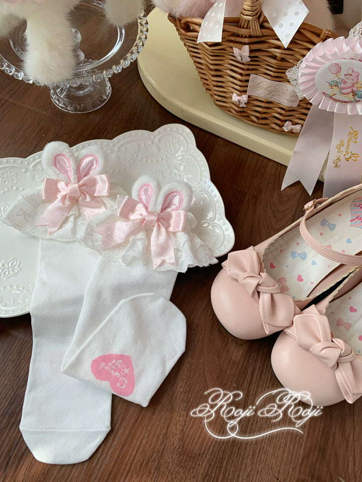 Sweet Lolita Mid-Calf Cotton Socks, Bunny Ears, Polka Dots 44712:819611