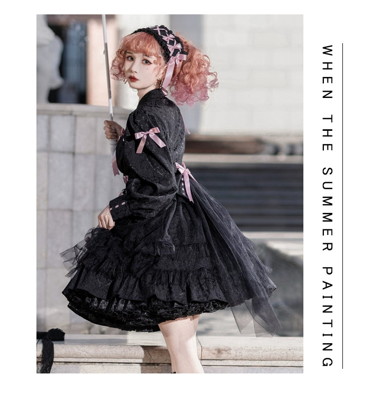 Classic Lolita Dress Long Sleeve Dress Black White Lolita Dress 32086:381940 32086:381940