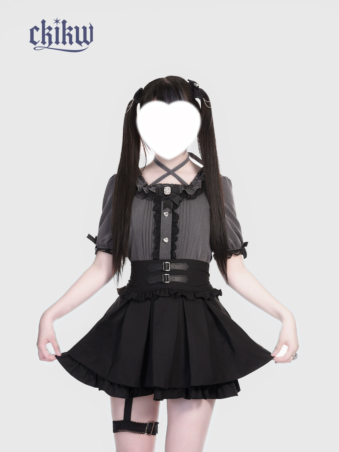 High Waist Jirai Kei Skirt, Adjustable Garter 43610:780657