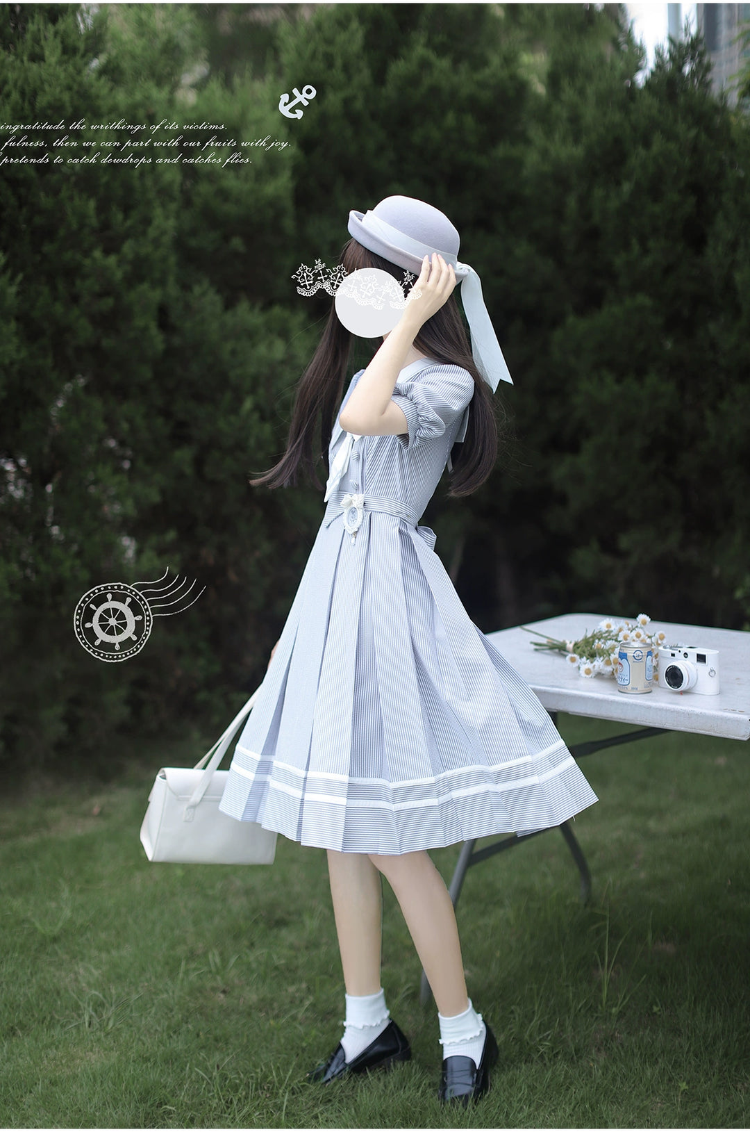 Summer JK Uniform Striped Dress, Sailor Collar 43627:781356