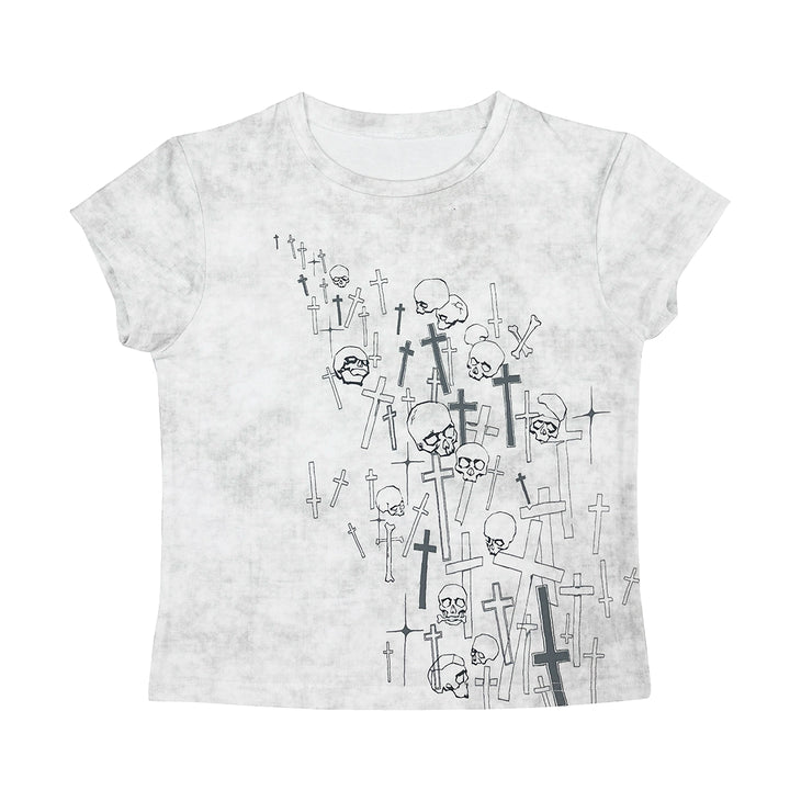 Spice Girls Short T-shirt Gothic Skull Cross Print Top (L M S / White) 37720:584642