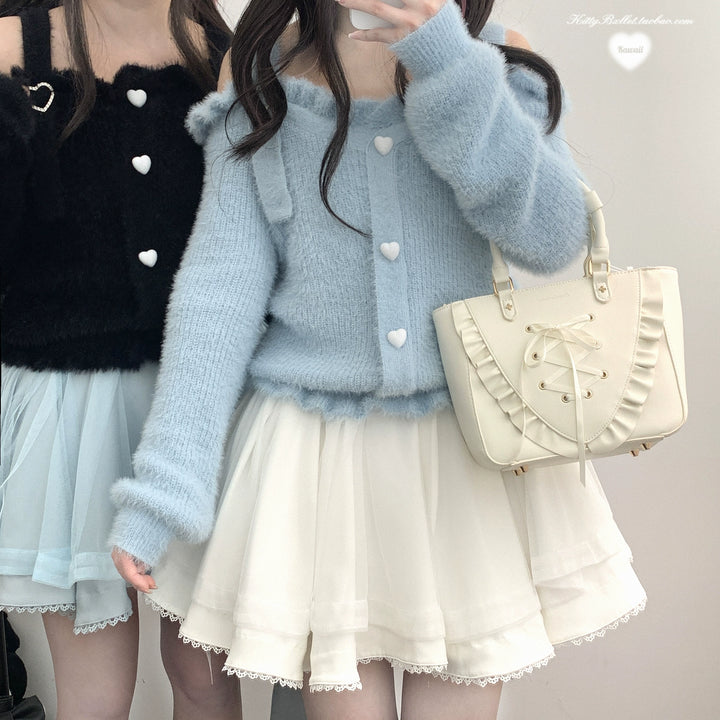 Jirai Kei Sweater Off-shoulder Knitted Sweater Loose Top 40406:667078