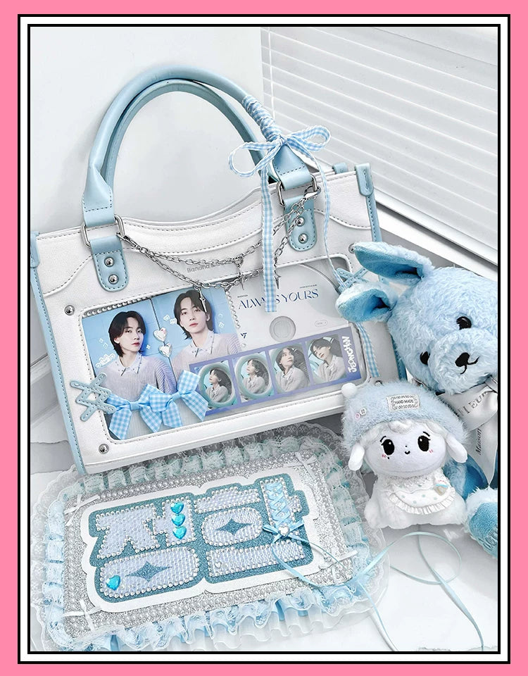 Y2K Square Shaped Ita Bag, Clear Window & Star Chain 45418:848142