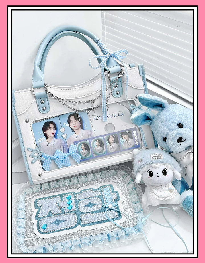 Y2K Square Shaped Ita Bag, Clear Window & Star Chain 45418:848142