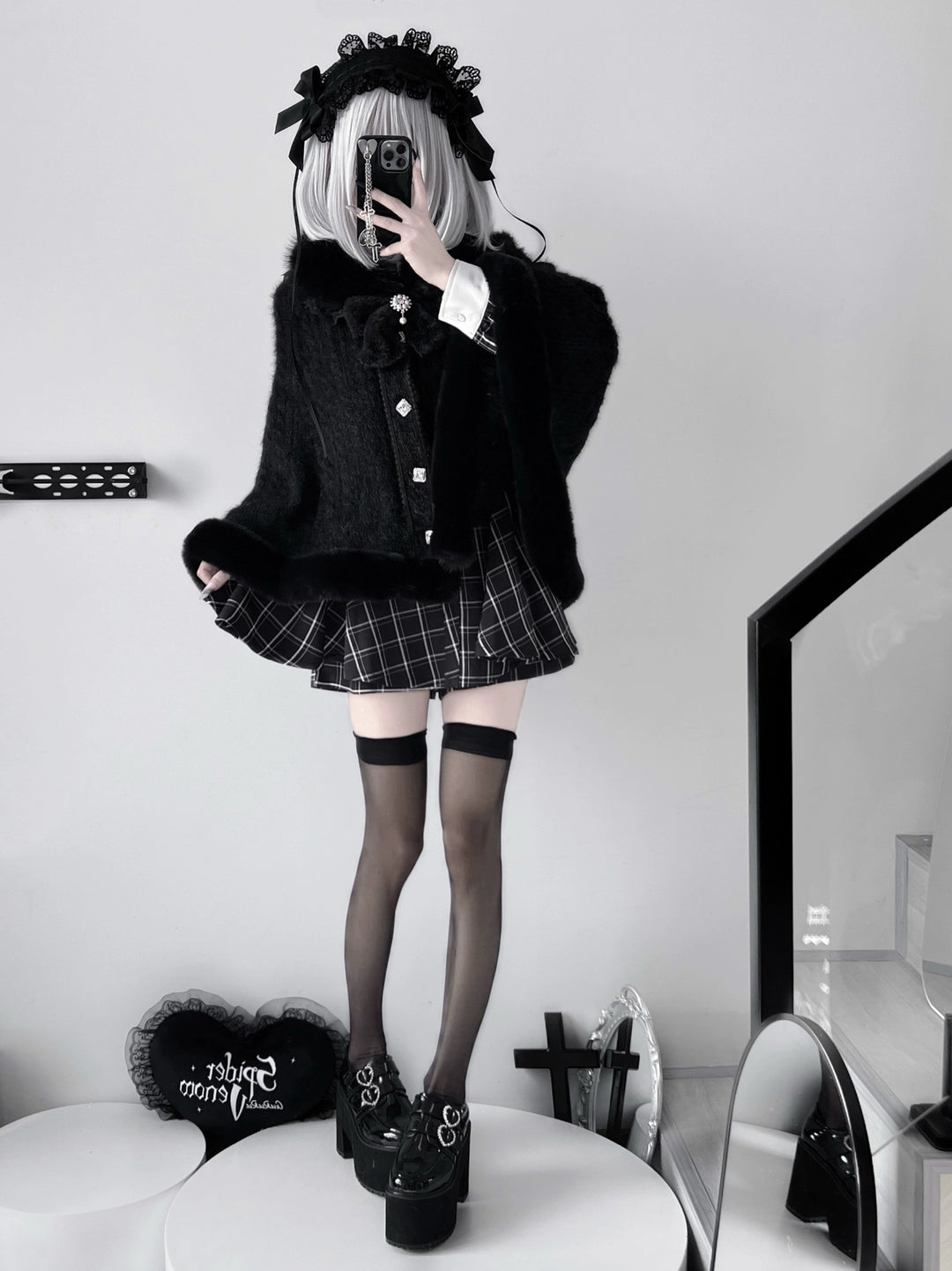 Jirai Kei Coat Lolita Cape Winter Sweetheart Knitted Coat 40864:794439