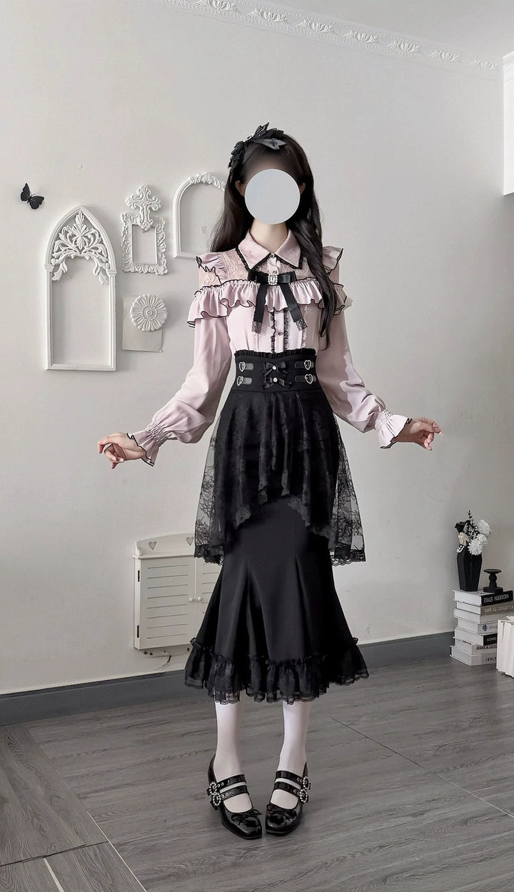 Seiso Kei Pink Blouse & Mermaid Skirt, Lace & Ruffles 45933:870748