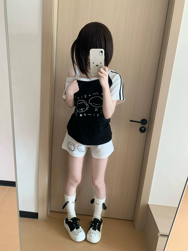 Kawaii Summer Music Time Printed Top & Shorts With Pockets 42904:757286