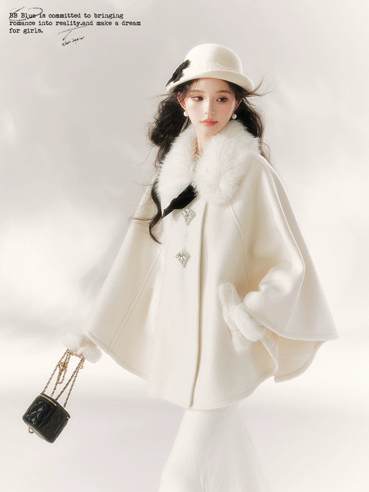 Jirai Kei Cape Woolen Coat Winter Fur Collar Coat 41062:685462