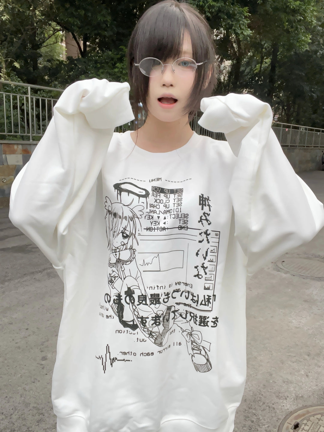 Jirai Kei Sweatshirt Cyber Punk Anime Print Shirt 39744:635366