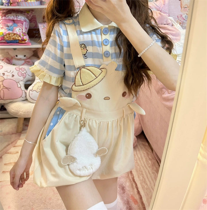 Yellow Suspender Shorts Blue Striped T-shirt 31734:366506 31734:366506