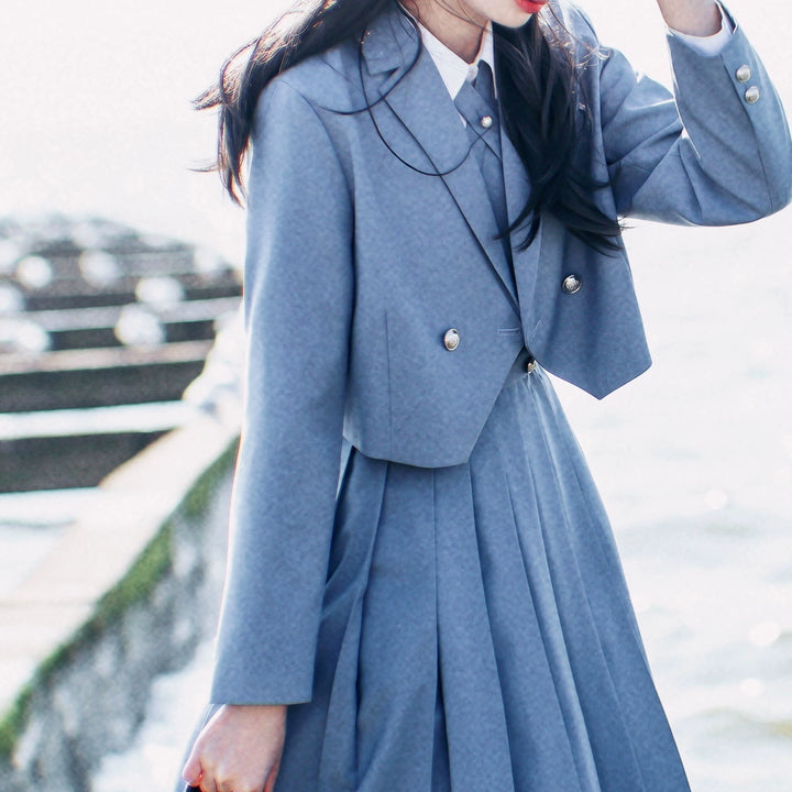 Gay-Blue Knee-Length JK Uniform, Detachable Vest (L M S XL XS XXL) 43446:778492