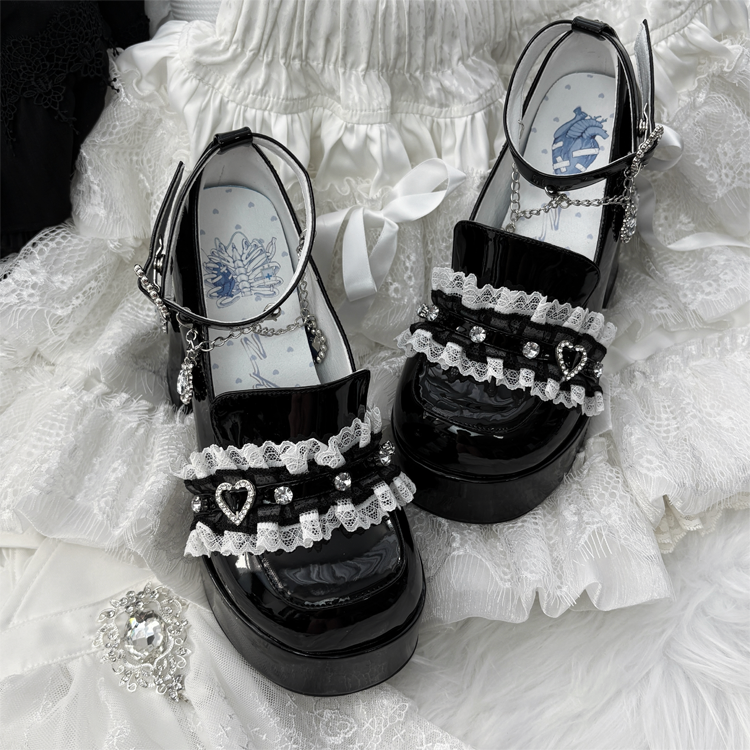Jirai Kei High-Heeled Shoes, Lace Overlay 43987:790475