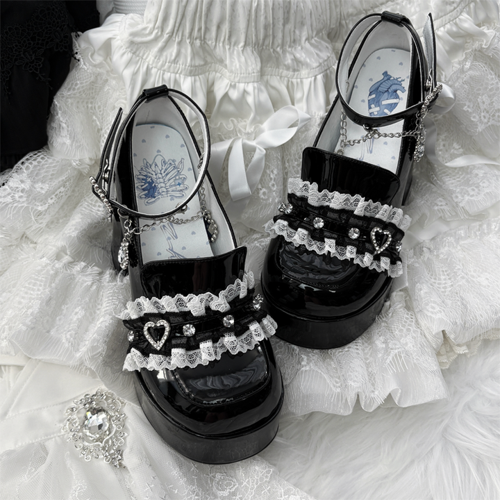 Jirai Kei High-Heeled Shoes, Lace Overlay 43987:790475