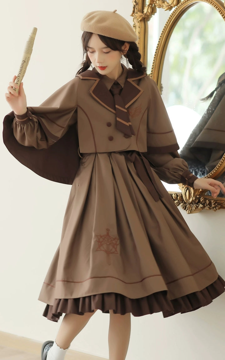 Preppy JK Uniform Dress A-line Princess Dress With Cape Multicolor 42437:761032