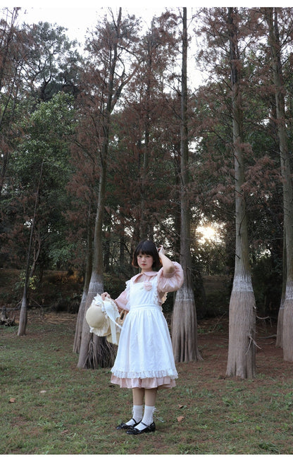 Lolita Dress White Apron Dress Cotton Suspender Skirt 36554:518616