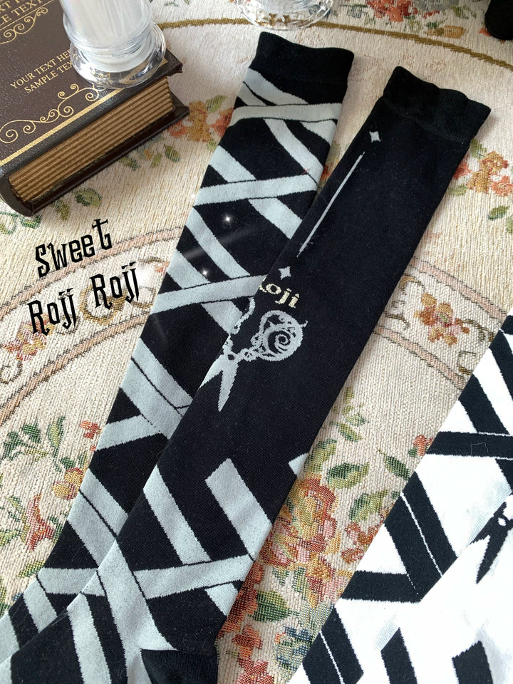 Gothic Lolita Over-the-Knee Socks, Scissor & Ribbon Patterns 44715:822268