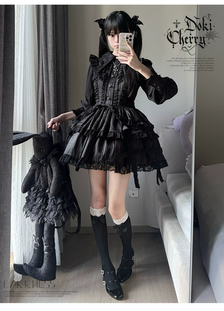 Gothic Lolita Black OP Dress, Bat Wing Collar 44074:795997