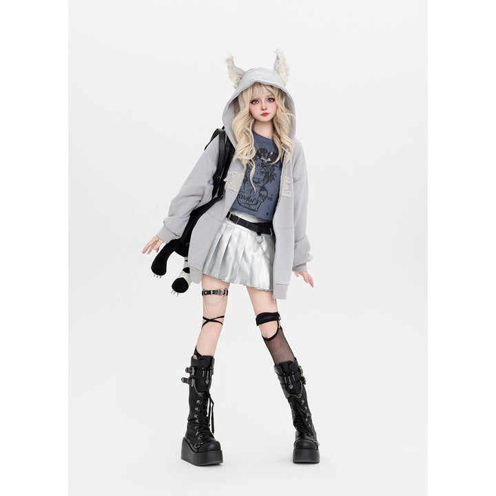 Subculture Hooded Jacket Dog Ears Hoodie Fleece-lined Coat 42018:723454