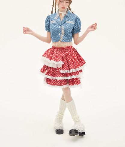 Lolita Skirt Retro Red Polka Dot Skirt 36150:542878