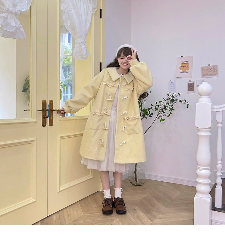 Kawaii Pink Yellow Beige Coat With Cow Horn Button 29450:347682 29450:347682