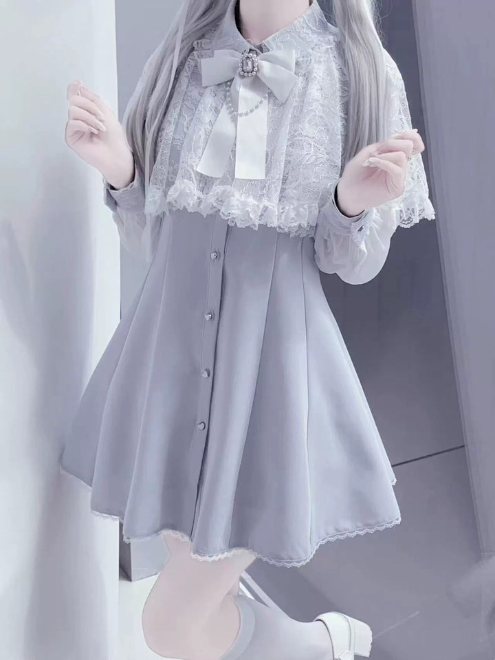 Jirai Kei Dress Lace Cape Dress Chiffon Long-sleeved Dress 39730:634428