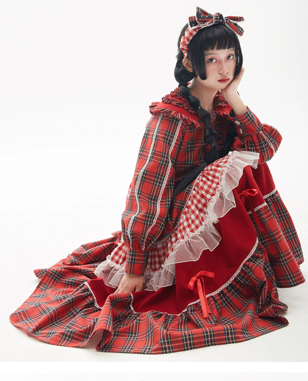 Sweet Lolita Dress Kawaii Dress Retro Dress Red Plaid Dress 36148:542788 36148:542788