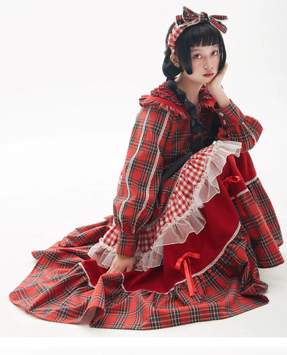 Sweet Lolita Dress Kawaii Dress Retro Dress Red Plaid Dress 36148:542788