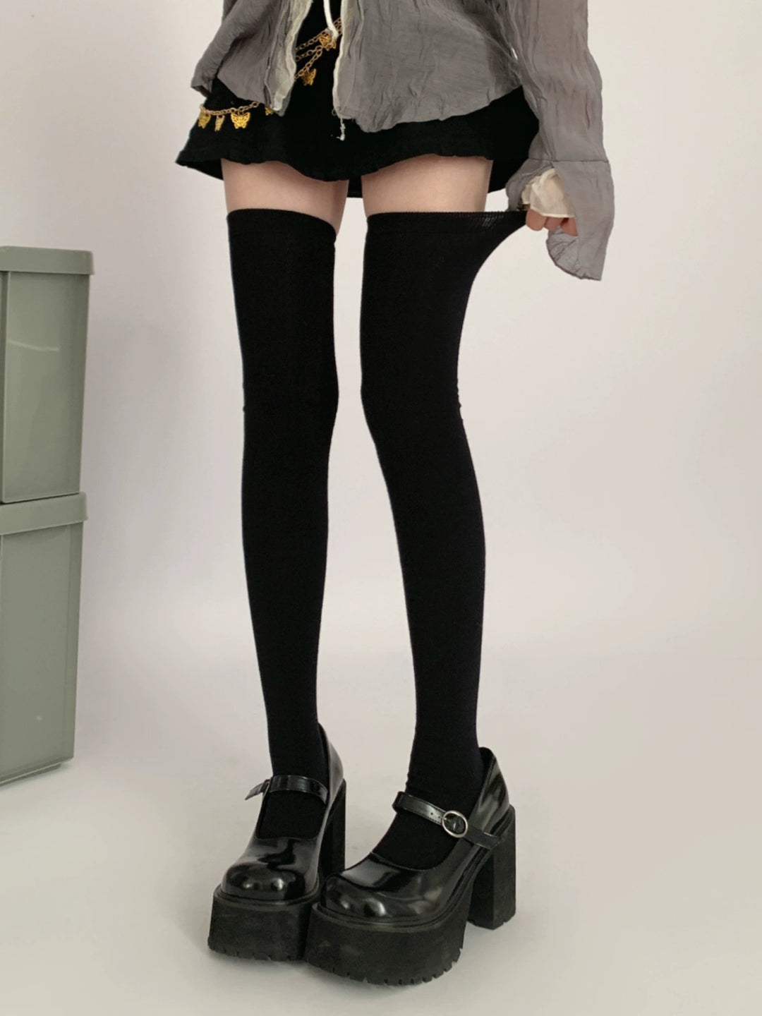 JK Thigh-high Socks Black Knee-high Socks Winter Stockings 40884:698420