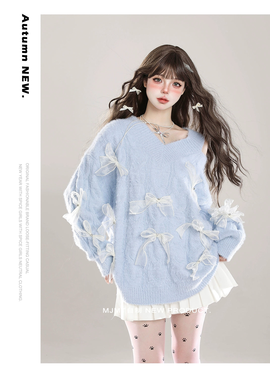 Sweet Winter Sweater, Open-Shoulder, Ribbon Bows 44070:795151